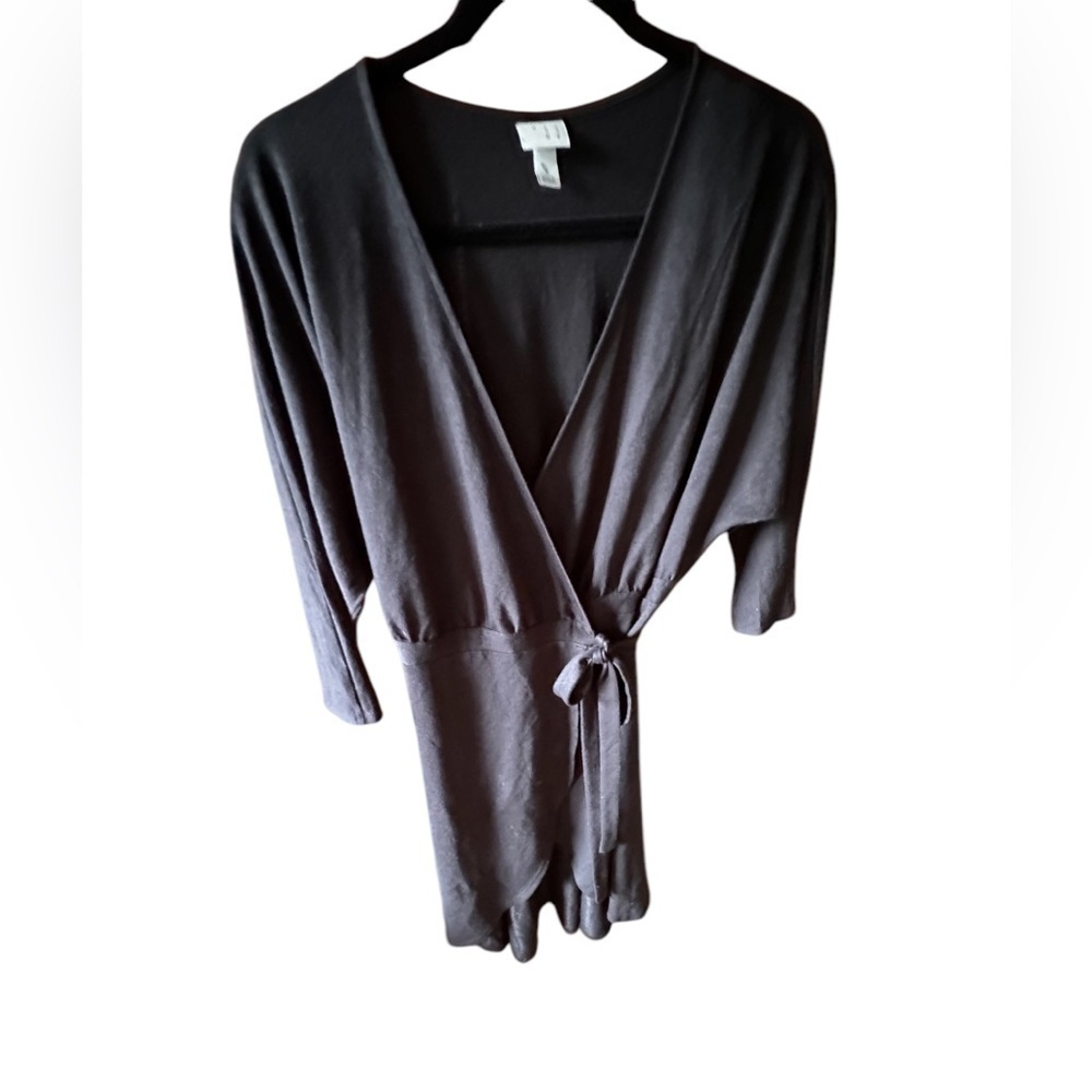 A New Day Small black knit wrap dress. 3/4 dolman sleeve. V neck,True wrap.VGUC.